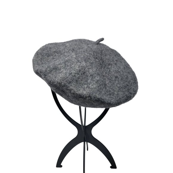 Unisex Classic Heather Gray Wool Beret Hat French-Chic Artsy Dark Academia - Picture 4 of 8